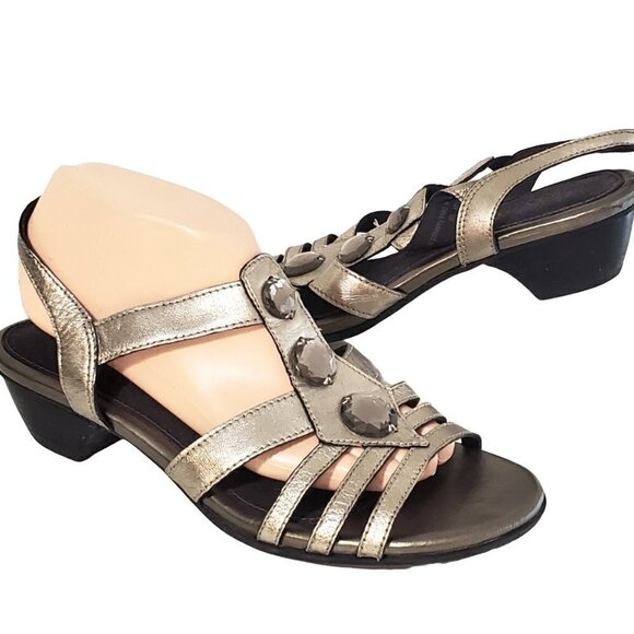 Aravon Susan antique Metallic strappy 1.5" heel sandals Slingback w/Jewels 10B - Picture 1 of 8
